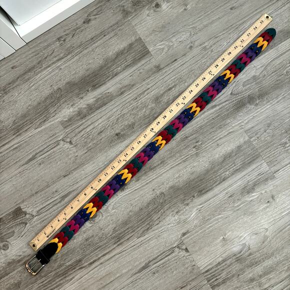 Vintage Rainbow Leather Belt 34" Multicolor Retro Woven 1980s 1990s Unisex M - Picture 5 of 8